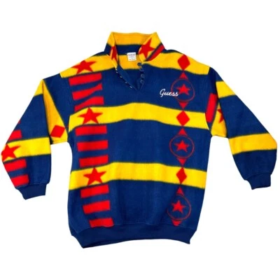 Vintage Guess Aztec Print Fleece Pullover Sweater Size Medium Star 90s Y2k Warm - Image 1 of 4