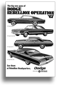 13x19 1967 DODGE CHARGER CORONET DART POLARA AD POSTER ART PRINT REBELLION R/T - Foto 1 di 1