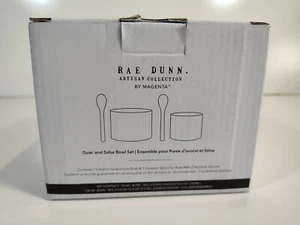 Rae Dunn Artisan Collection By Magenta Guac & Salsa Bowl Set Bamboo Spoons NIB - Picture 1 of 6