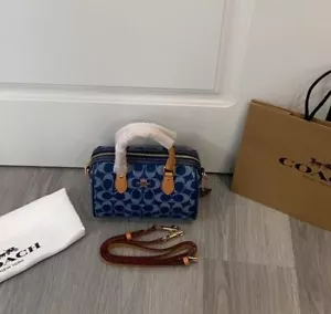 COACH Mini Rowan Crossbody Bag Signature Denim Natural CY742 Outlet NEW - Picture 1 of 10