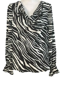 Trina Turk Top Size Medium Animal Print Zebra Silk Black White Artsy Corpcore - Picture 1 of 7