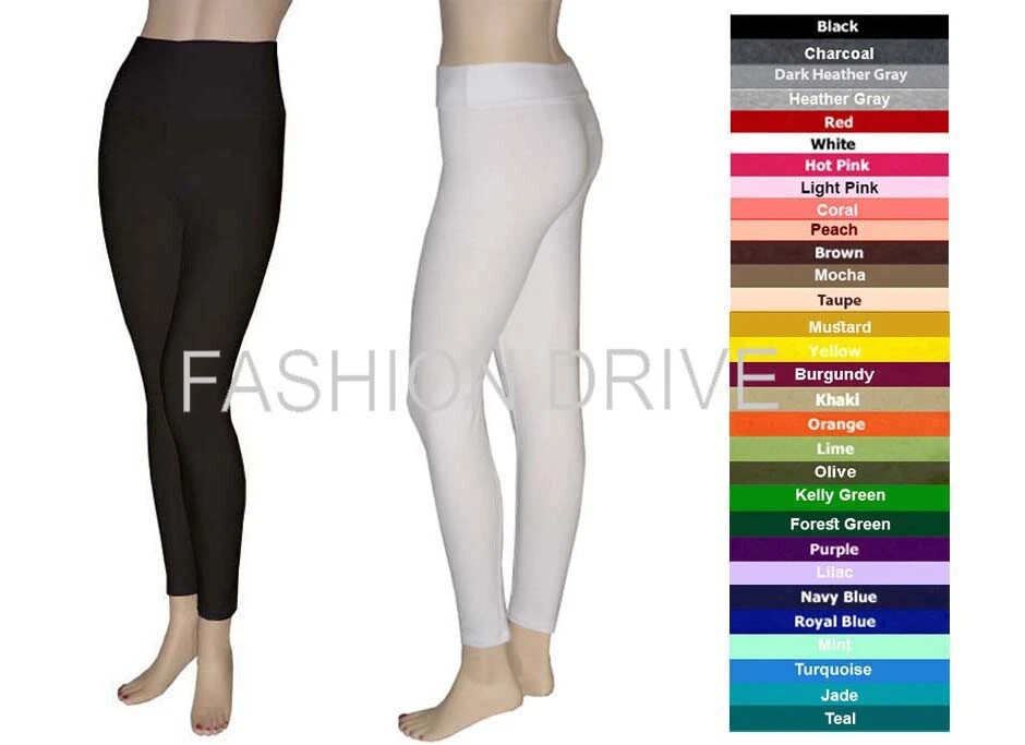 Cotton Spandex High Waist Fold Over Waistband Yoga Leggings by Emily Chen USA - Image 1 of 1
