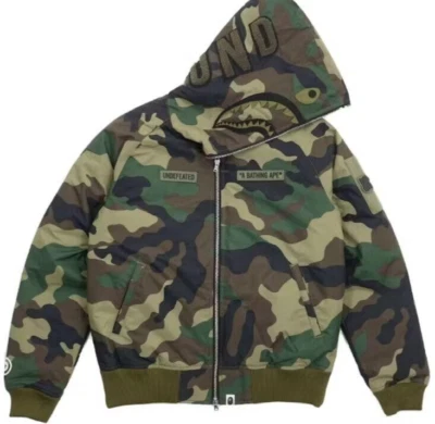 A Bathing Ape × Undefeated BAPE Camo Shark Zip Hoodie Down Jacket Asian Size XL - Image 1 of 4