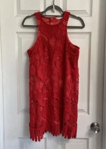 Lovers + Friends Crochet Mini Shift Dress Size Small Red Sleeveless - Picture 1 of 6