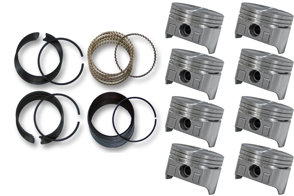 67-95 Für Chevrolet GMC Sbc 350 5.7L OHV V8 8 Dish Top Kolben & Cast Ringe - Bild 1 von 1