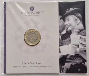 Moneda de 2 libras 2022 Dame Vera Lynn brillante sin circular BUNC CARDADA SELLADA PERFECTA - Imagen 1 de 12