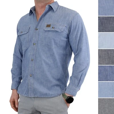 Wrangler RIGGS Workwear Shirt Cotton Denim Long Sleeve Casual Button Up Pockets - Image 1 of 4