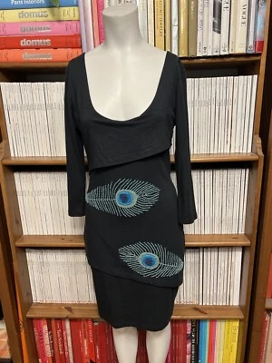 Synergy Ladies Dress 8 XS Organic Cotton Peacock Feather Print Embroidered Y2K - Image 1 of 4