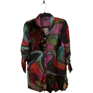 John Mark Top Damen klein bunt Blumen Langarm Strand Knopfleiste - Bild 1 von 9