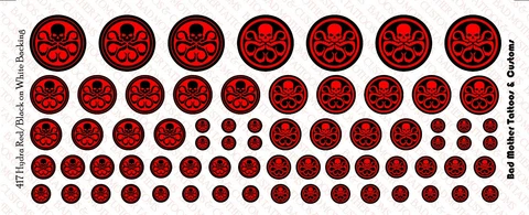 Scale Decals: Hydra Red and Black logos - Waterslide Decals on White Backing Cover