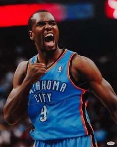 Serge Ibaka Autographed 16x20 OKC Thunder Yelling Photo- JSA Authenticated - Picture 1 of 7