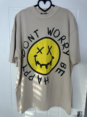 Boohoo Man Beige Yellow Face Print Short Sleeve Top T-Shirt UK Size Large (L) - Image 1 of 4