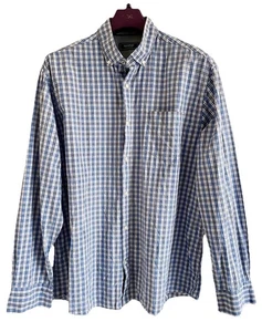 MAINE New England Cotton Oxford Men’s Button Down Shirt XL Blue Grey Check VGC - Picture 1 of 11