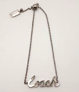 Coach Silver Tone Script Logo Bracelet Adjustable Slider Chain – Women’s Designe - Picture 1 of 4