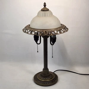 VTG Art Deco Bronze Floral Frosted Glass 2 Lamp 23.5" X 13" - Picture 1 of 19