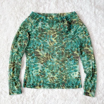 Top De Colección Años 90 Y2K Mexx Mujer Hoja Verde Malla Transparente Manga Larga Cuello Barco MEDIANO Foto 1 de 4
