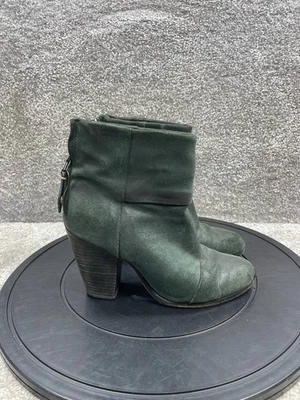 Rag & Bone Boots Womens Size 6 Us Newbury Green Leather Zip Block Heel Bootie - Image 1 of 4