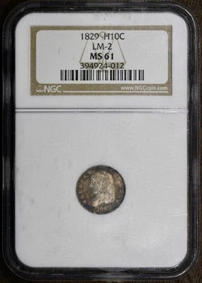 Media moneda de diez centavos busto tapado 1829 (MS61) H10C NGC - LM-2 Foto 1 de 2
