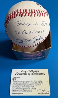 Autographed/Signed PETE ROSE Sorry I Bet On Baseball Rawlings Hologram COA - Image 1 of 3