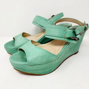 Frye Mint Green CARLIE Leather Platform Wedge Sandals Size 8.5 M Boho Casual - Picture 1 of 10