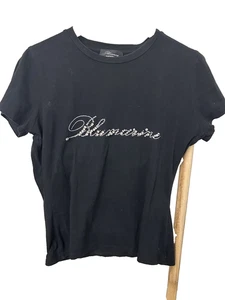 Blumarine Black T-Shirt with Rhinestone Logo, Made in Italy, Size S - Picture 1 of 6
