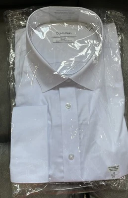 NWT Calvin Klein Men Steel + Reg. Fit Herringbone Dress Shirt White 18 36/37 2XL - Image 1 of 4