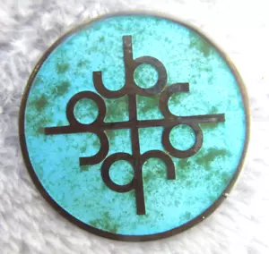 Sterling Silver Brooch Turquoise Blue Enamel Vintage Jewelry Pinback - Picture 1 of 5