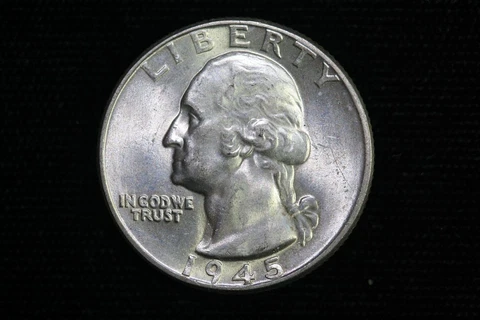 1945 WASHINGTON SILVER QUARTER COIN WHITE UNC BU GEM COIN Cover