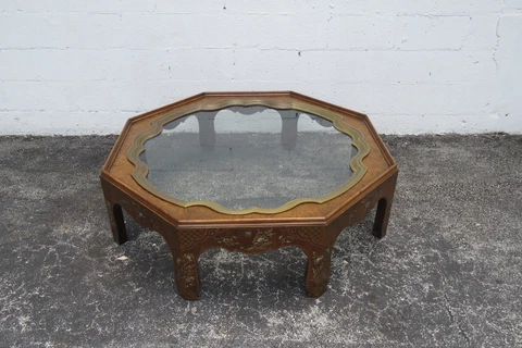 Hollywood Regency Large Octagon Wood Hand Painted Coffee Table by Baker 4987 Cover