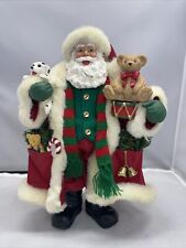 Kirkland Signature Red Fabric Mache Santa Claus 10” With Teddy Bear & Puppy