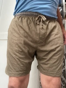 Men's Green HANES Lounge Shorts Large with Pockets! Button Fly Pre-Owned NICE! - Picture 1 of 11
