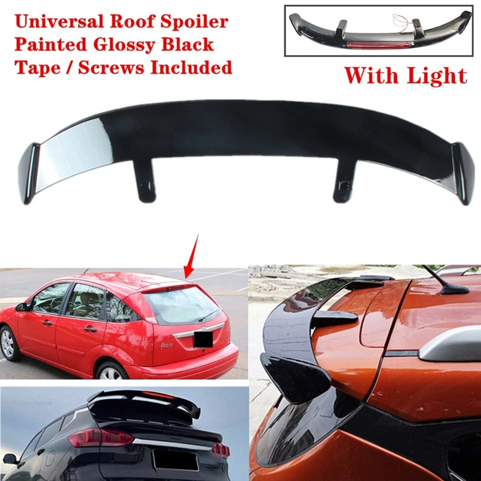 Universal Fit For Ford Focus 00-07 Rear Roof Spoiler Wing Gloss Black W/ Light Foto 1 de 4