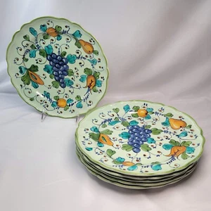 RARE Set of 6 Mancioli ITALY Dinner Plates Green Scalloped Edge Fruit Pattern - Picture 1 of 24