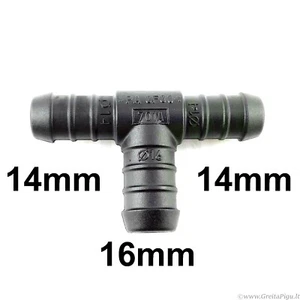 T-Piece Barbed 14 - 16 - 14 mm Tube Hose Pipe Connector Fitting Joiner Air Water - Bild 1 von 3