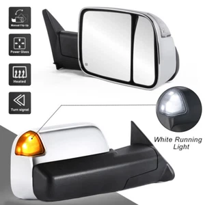 Chrome Pair Power Heated Tow Mirrors For 1998-2002 Dodge Ram White Running Light - Bild 1 von 13