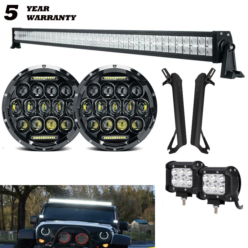 Combo de barra de luz LED 50/52" para Jeep Wrangler TJ 1997-2006 + cápsulas de 4" + faros de 7" Foto 1 de 4