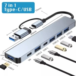 7 in 1 USB Type-C Hub To USB3.0 4K HDMI SD/TF Adapter Cable For MacBook iPad Pro - Picture 1 of 8