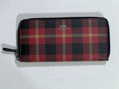 Coach Plaid Zip Wallet, Red & Black Tartan Design, Excellent Condition - Imagem 1 de 4