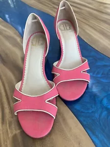 Lilly Pulitzer Palm Beach Pink Opened Toe Woman’s 8M Made in Brazil Heel Shoe - Picture 1 of 16