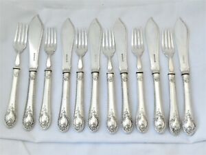 LARGE 12 PIECE VICTORIAN SILVER PLATED FIH CUTLERY SET - MARTIN HALL