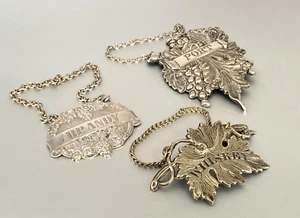 Antique 3x c1880 Silverplated Ornated Decanter Liquor Labels Brandy Whiskey Port - Picture 1 of 19