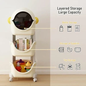 Kids 3 Tier Spaceman Toy Storage Cart Trolley Childrens Bedroom Organiser Yellow - Picture 1 of 8