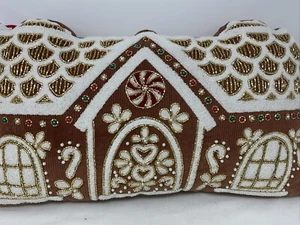 Gingerbread House Beaded Pillow Brown & White 13" x 23" x 7" Sparkling - Picture 1 of 14