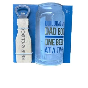 "Building My Dad Bod One Beer At A Time" Can Glass And Bottle Opener Set NIP - Picture 1 of 2