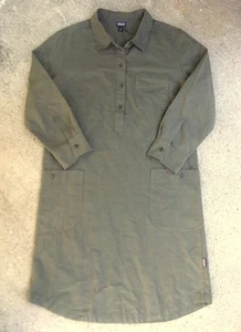 Patagonia Rocky Peak Shirt Dress Women's Sz M Green Organic Cotton / Linen - Picture 1 of 14