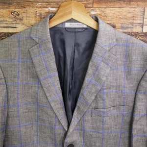 Ralph Lauren Mens Linen Blazer Jacket Size 38S Gray Plaid - Picture 1 of 13