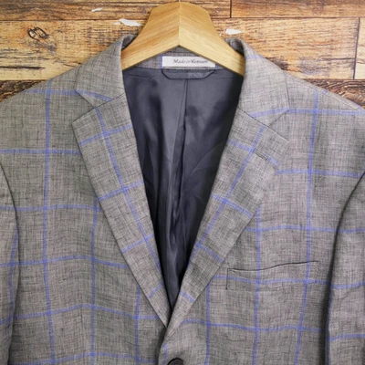 Ralph Lauren Mens Linen Blazer Jacket Size 38S Gray Plaid - Image 1 of 4