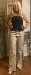 Alice and Olivia silbergraue Hose niedriger Bund weites Bein Jeans vorne Gesäßtasche 10 - Bild 1 von 13