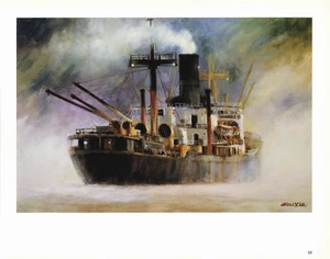 1984 Vintage Druck Frachtschiff Boot auf See American Maritime Ölgemälde Bild - Bild 1 von 3