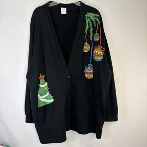 Vintage 90’s Christmas Sweater Black Colorful Ornaments Cardigan Y2K 2XL - Bild 1 von 8